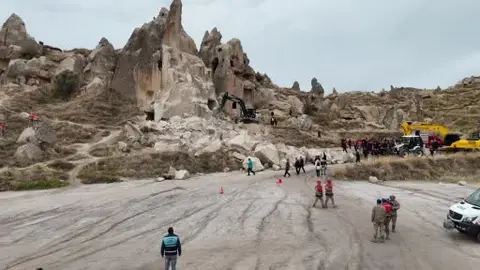Kapadokya’da Çöken peribacası böyle görüntülendi